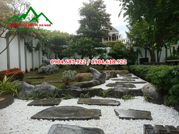sỏi trắng muối rải lối đi sân vườn