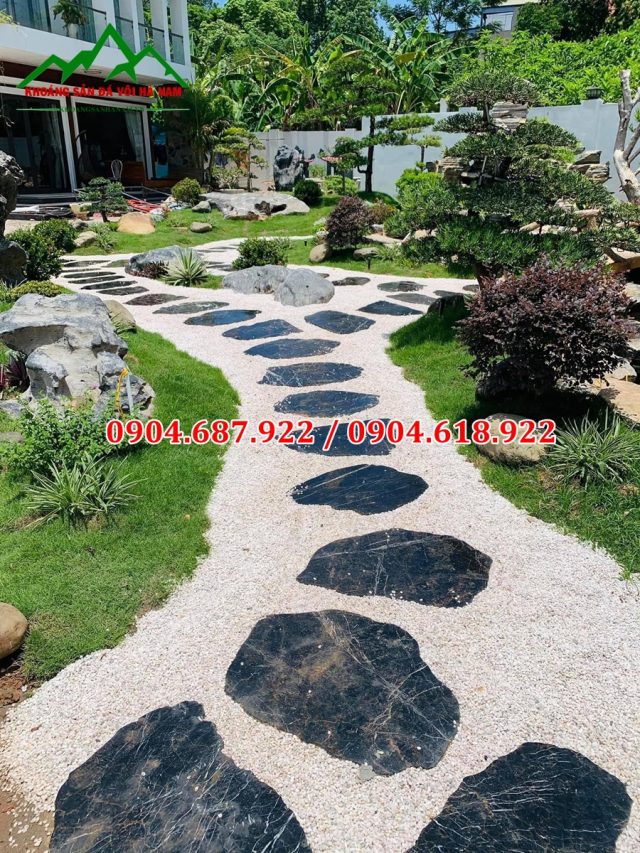 sỏi trắng muối rải lối đi sân vườn